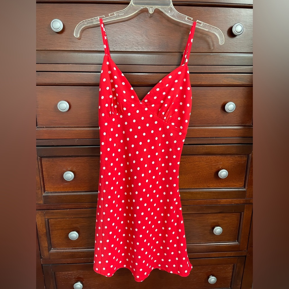 princess polly red and white polka dot dress